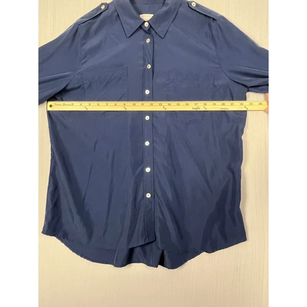 Chico's Button Down Women Size 3 Navy Blue Utility Epaulette Modal Blend‎ Shirt
